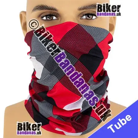 Red Black and White Diagonal Check Plaid Neck Tube Bandana / Multifunctional Headwear / Neck Warmer