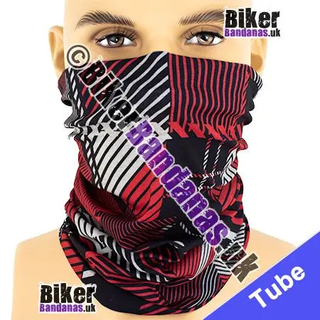 Red Black and Grey Patchwork Check Neck Tube / Multifunctional Headwear / Neck Warmer