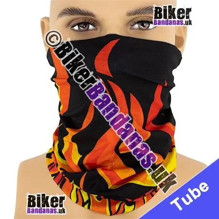 Vibrant Tribal Flames on Black Neck Tube / Multifunctional Headwear / Neck Warmer
