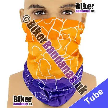 Fabric view of Boxing Boxers on Split Orange and Purple Neck Tube Bandana / Multifunctional Headwear / Neck Warmer