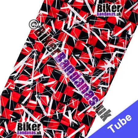 Fabric view of Red and Black Shattered Checked Squares Neck Tube / Multifunctional Headwear / Neck Warmer