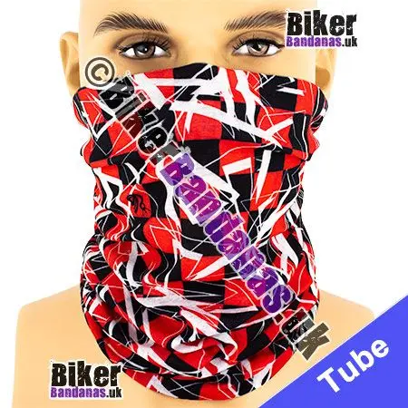 Red and Black Shattered Checked Squares Neck Tube Bandana / Multifunctional Headwear / Neck Warmer