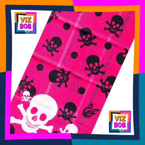 Fabric view of Skulls on Pink Twill Neck Tube / Multifunctional Headwear / Neck Warmer