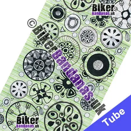 Fabric view of Green Wheels Spokes Cogs Neck Tube / Multifunctional Headwear / Neck Warmer
