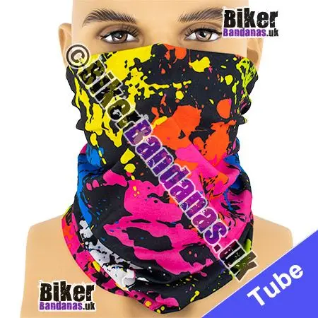 Black Paint Splatter Neck Tube Bandana / Multifunctional Headwear / Neck Warmer