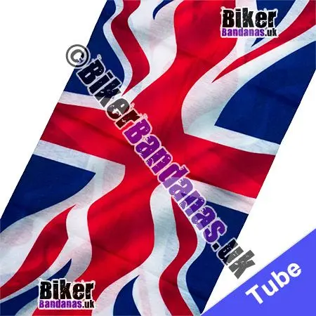 Fabric view of Rippling British Union Jack Flag Neck Tube Bandana / Multifunctional Headwear / Neck Warmer