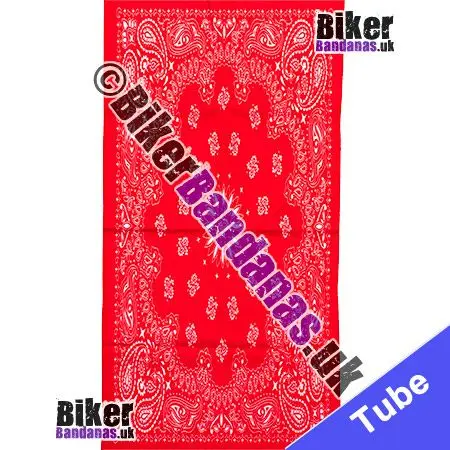 Fabric view of Red Circular Paisley Panel Neck Tube Bandana / Multifunctional Headwear / Neck Warmer