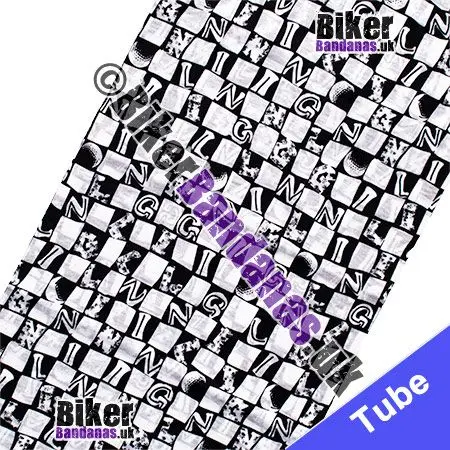 Fabric view of Black and White Alphabet Checked Neck Tube Bandana / Multifunctional Headwear / Neck Warmer
