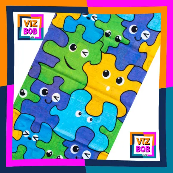Fabric view of Jigsaw Cartoon Characters Neck Tube Bandana / Multifunctional Headwear / Neck Warmer