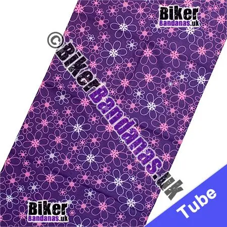 Fabric view of Purple Daisy Flower Outlines Neck Tube Bandana / Multifunctional Headwear / Neck Warmer