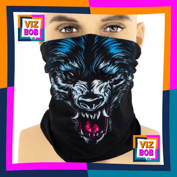 Fox Dog Wolf Face on Black Neck Tube Bandana / Multifunctional Headwear / Neck Warmer