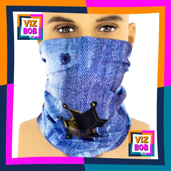 Sheriffs Badge on Gun Shot Blue Denim Neck Tube Bandana / Multifunctional Headwear / Neck Warmer