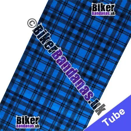 Fabric view of Blue and Black Tartan Check Plaid Neck Tube Bandana / Multifunctional Headwear / Neck Warmer