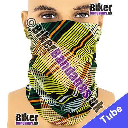 Green Yellow and Orange Tartan Plaid Neck Tube Bandana / Multifunctional Headwear / Neck Warmer