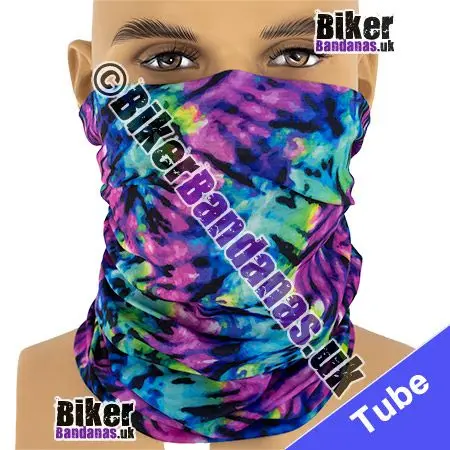 Pseudo Pink Blue Tie Dye Neck Tube Bandana / Multifunctional Headwear / Neck Warmer
