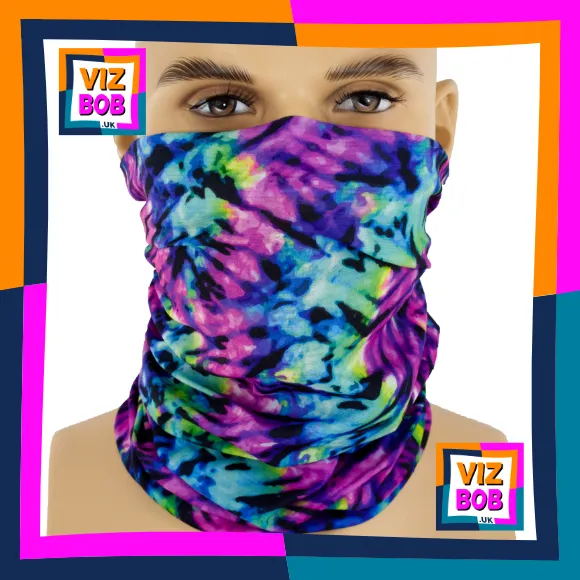 Pseudo Pink Blue Tie Dye Neck Tube Bandana / Multifunctional Headwear / Neck Warmer