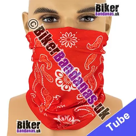 Red Paisley Star Neck Tube Bandana / Multifunctional Headwear / Neck Warmer