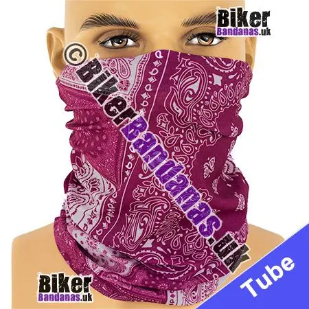 Magenta and White Paisley Squares Neck Tube / Multifunctional Headwear / Neck Warmer