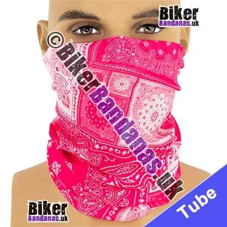 Pink and White Paisley Squares Neck Tube Bandana / Multifunctional Headwear / Neck Warmer