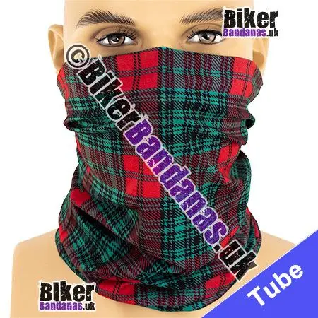 Traditional Red and Green Tartan Plaid Neck Tube / Multifunctional Headwear / Neck Warmer