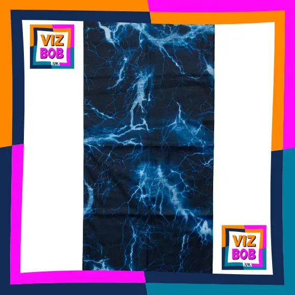 Fabric view of Blue Lightning Strike on Black Neck Tube Bandana / Multifunctional Headwear / Neck Warmer