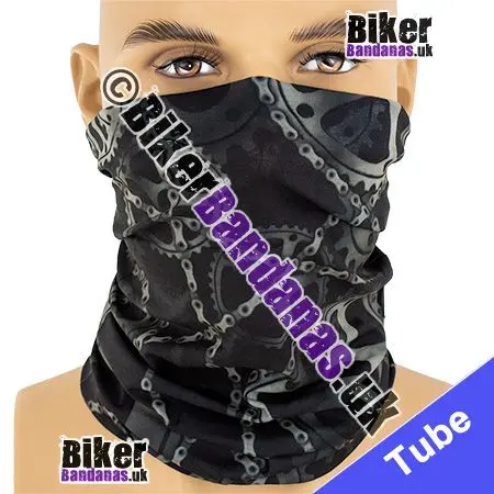 Black Grey Bike Chains Gears Cogs Neck Tube Bandana / Multifunctional Headwear / Neck Warmer