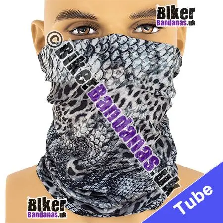 Black Grey White Leopard Snakeskin Neck Tube Bandana / Multifunctional Headwear / Neck Warmer