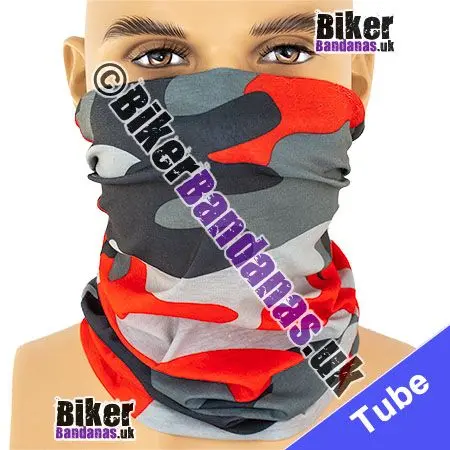 BUDGET Red and Grey Modern Camouflage Neck Tube Bandana Bandana / Multifunctional Headwear / Neck Warmer