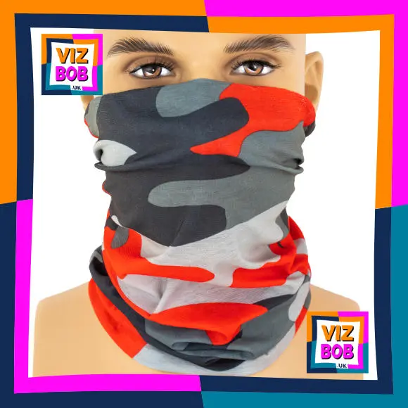 BUDGET Red and Grey Modern Camouflage Neck Tube Bandana Bandana / Multifunctional Headwear / Neck Warmer