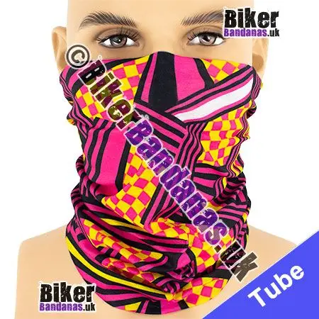 Pink Check and Stripe Illusion Neck Tube Bandana / Multifunctional Headwear / Neck Warmer