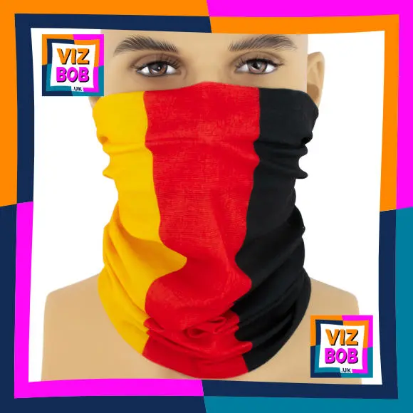 Fabric view of Black Red Yellow Vertical Tri-Stripe Neck Tube Bandana / Multifunctional Headwear / Neck Warmer