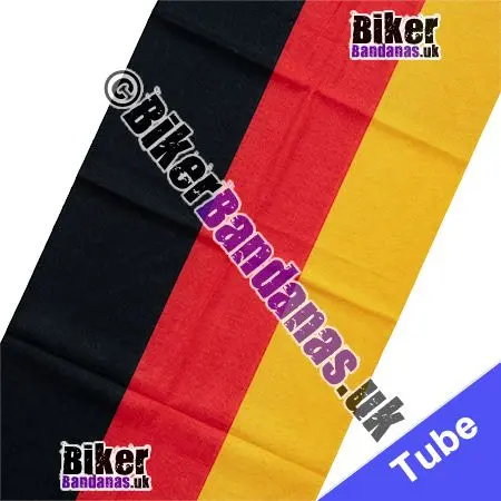 Fabric view of Black Red Yellow Vertical Tri-Stripe Neck Tube Bandana / Multifunctional Headwear / Neck Warmer