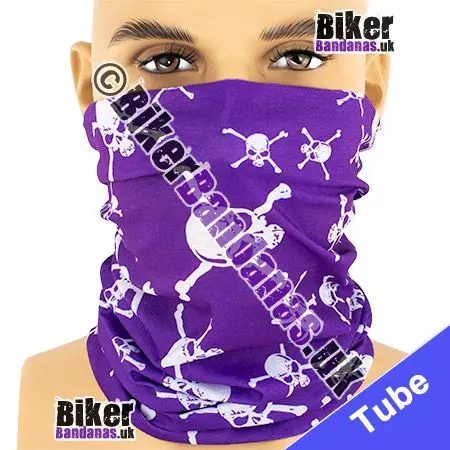 Purple Skull and Crossbones Neck Tube Bandana / Multifunctional Headwear / Neck Warmer