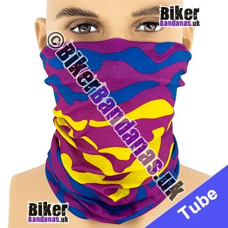 Purple Blue Yellow Amoeba Stripe Neck Tube Bandana / Multifunctional Headwear / Neck Warmer
