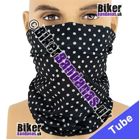 Black and White Polka Dot Neck Tube Bandana / Multifunctional Headwear / Neck Warmer