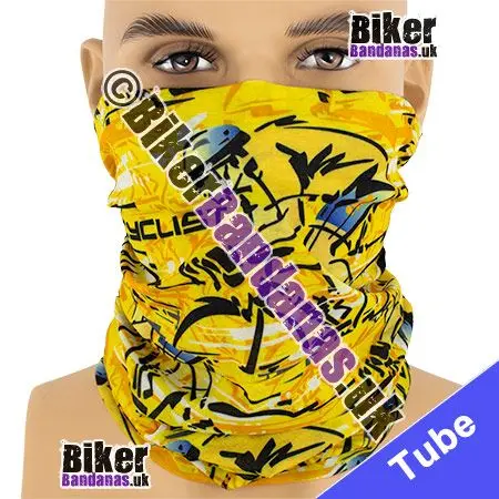 Cyclists and Bicycles on Yellow Neck Tube Bandana / Multifunctional Headwear