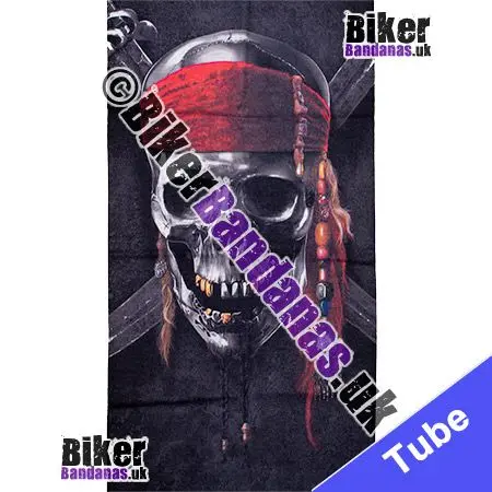 Fabric view of Pirate Skull Face with Gold Tooth Neck Tube Bandana / Multifunctional Headwear / Neck Warmer