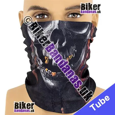 Pirate Skull Face with Gold Tooth Neck Tube Bandana / Multifunctional Headwear / Neck Warmer