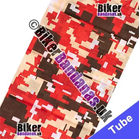 Fabric view of Giant Red Pixelated Camouflage Neck Tube Bandana / Multifunctional Headwear / Neck Warmer