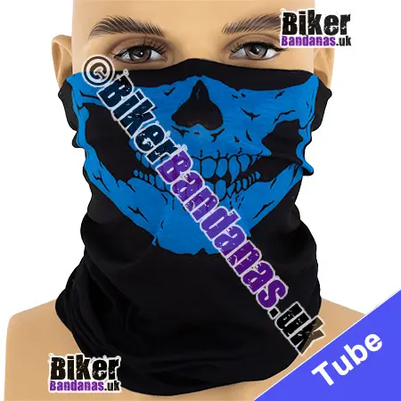 BUDGET Lifesize Blue Skull Jaw Face on Black Neck Tube Bandana / Multifunctional Headwear