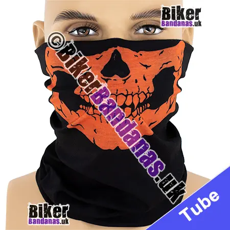 BUDGET Lifesize Orange Skull Jaw Face on Black Neck Tube Bandana / Multifunctional Headwear / Neck Warmer