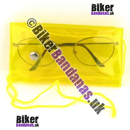Yellow Transparent Flexible Plastic Glasses Sunglasses Case on Neck Cord