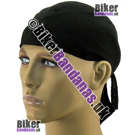 Front view of Plain Black Cotton Zandana / Head Wrap / fitted Bandana / Do-Rag