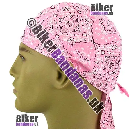 Side view of Pale Pink Paisley Cotton Zandana / Fitted Bandana / Head Wrap / Do-Rag