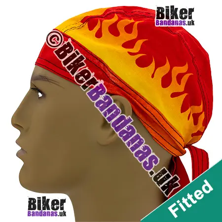 Side view of Red Tribal Flames Cotton Zandana / Fitted Bandana / Head Wrap / Do-Rag
