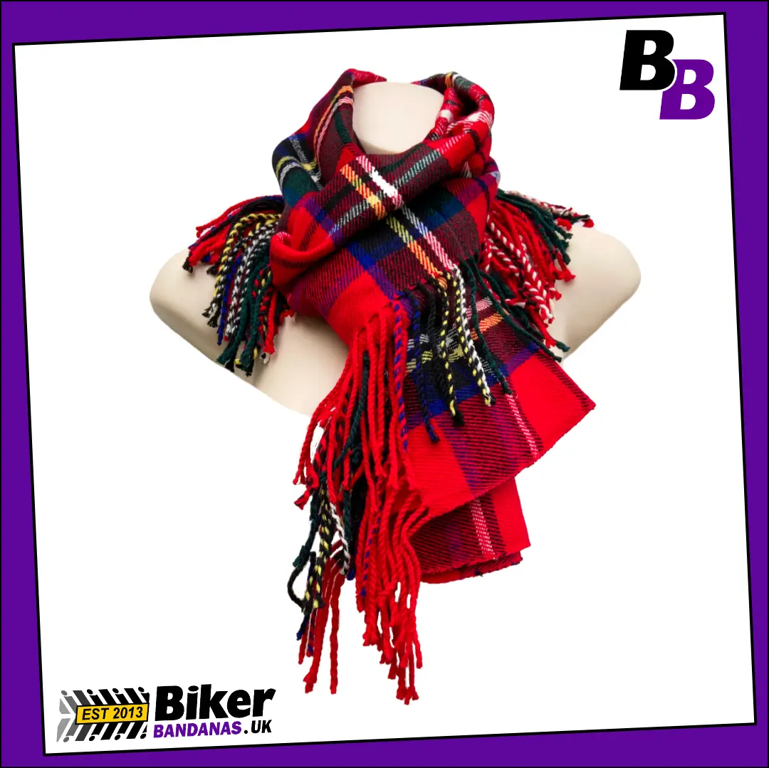 Traditional Red Tartan Plaid Winter Weight Woven Long Scarf with Side Fringes