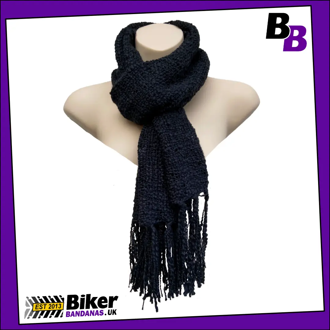 Plain Black Knobbly Texture Medium Weight Loose Weave Long Scarf