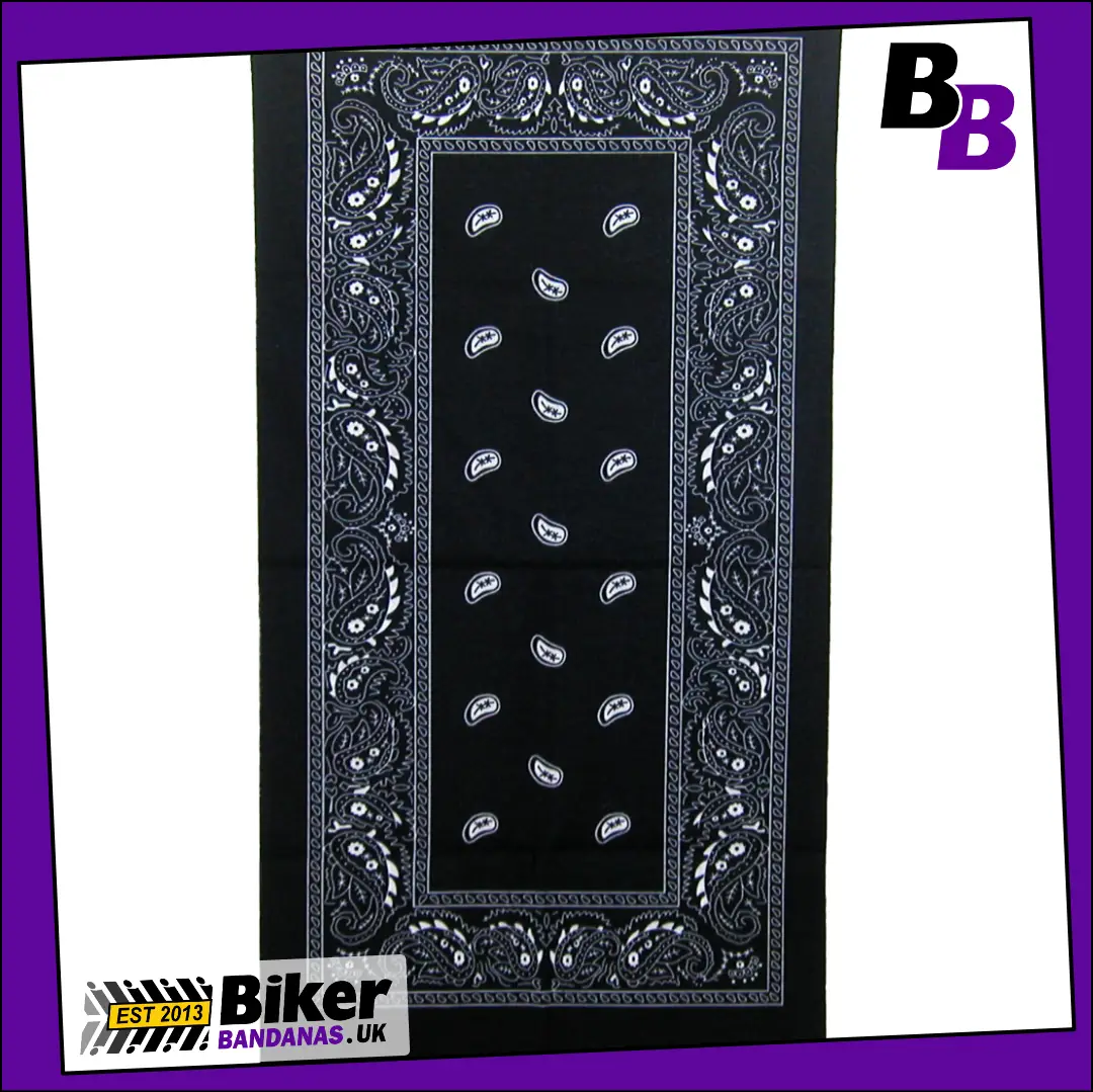 Fabric photo of Black Paisley Border Panel Neck Tube Bandana / Face Mask / Neck Gaiter