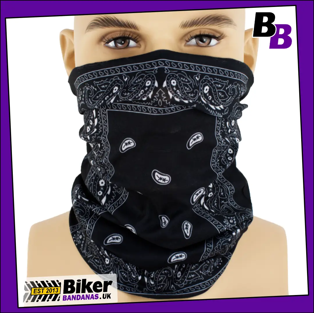 Black Paisley Border Panel Neck Tube Bandana / Face Mask / Neck Gaiter