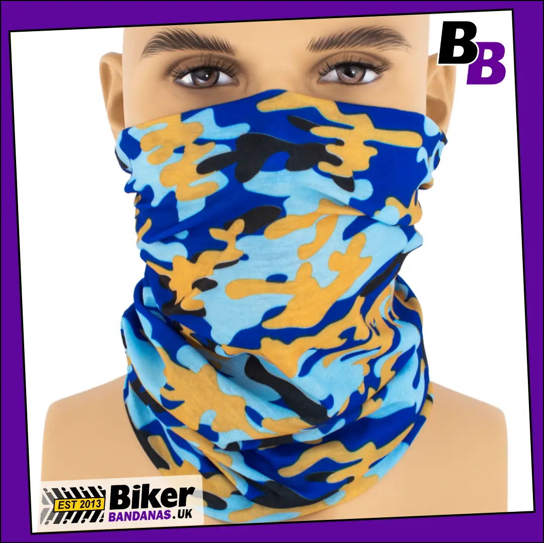 Classic Blue and Beige Camouflage Neck Tube Bandana / Face Mask / Neck Gaiter